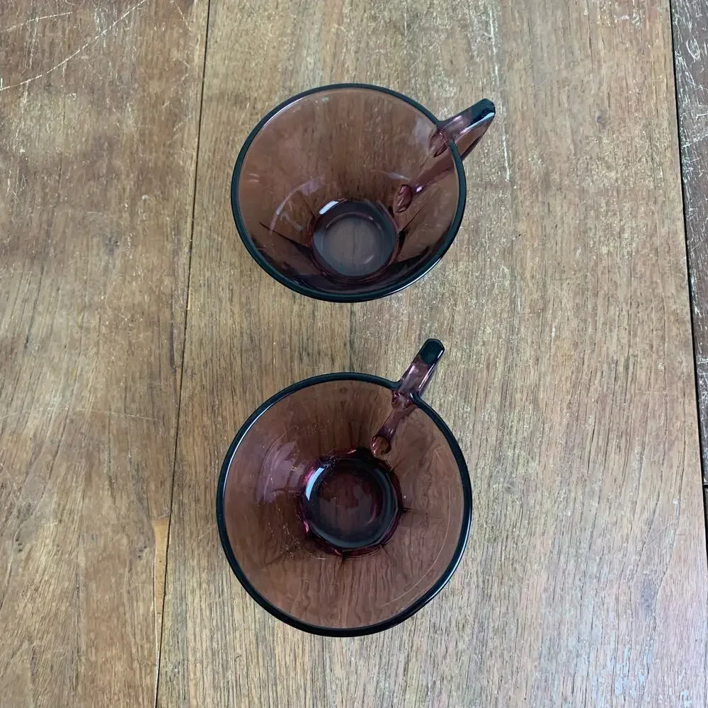 Set of 2 Vintage MCM‎ 1960s Hazel Atlas Moroccan Amethyst Purple Octagon Cups